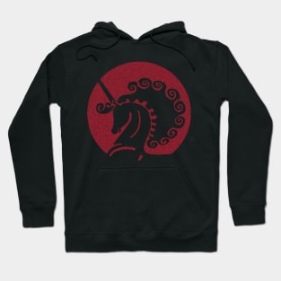 Minimalist Distressed Vintage Red Sun Unicorn Silhouette Hoodie